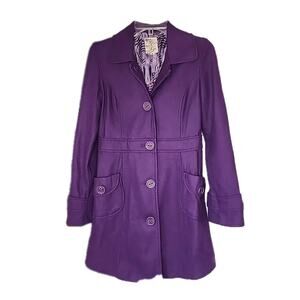 Tulle Purple Button Up Overcoat Pea Sz Small Wool Blend Coat By Anthropologie